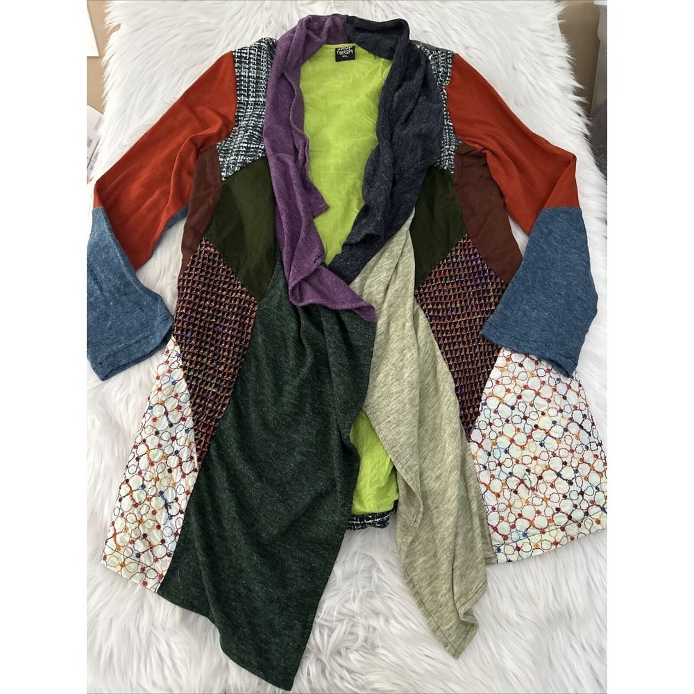 Shop Therapy womens tweed patch boho peasent waterfall sweater M/L